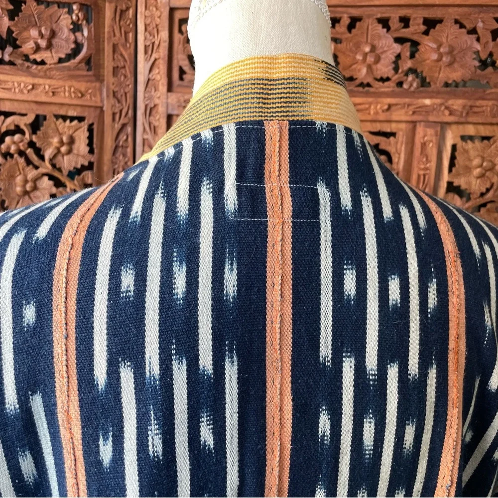 Vintage Handmade African Ikat Tribal Open Front Kimono with Fringe - Picture 10 of 13